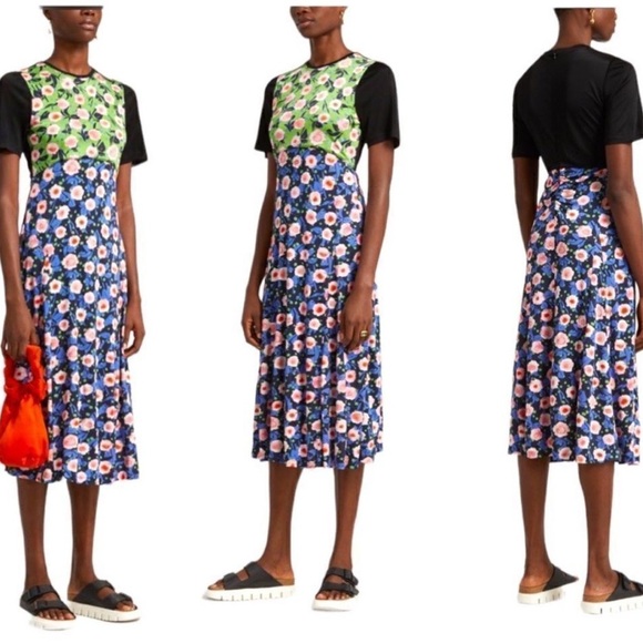 Stine Goya Scout Floral Print Bodycon Short Sleeve A-Line Midi Dress Small NEW - Picture 1 of 10